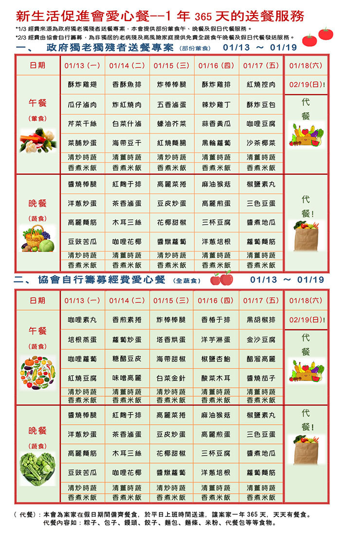 愛心餐菜單109-01-13~19