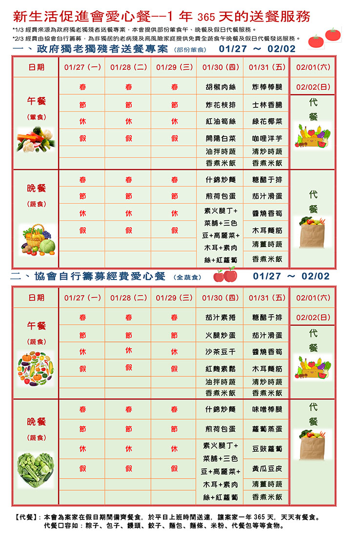 愛心餐菜單109-01-27~02-02