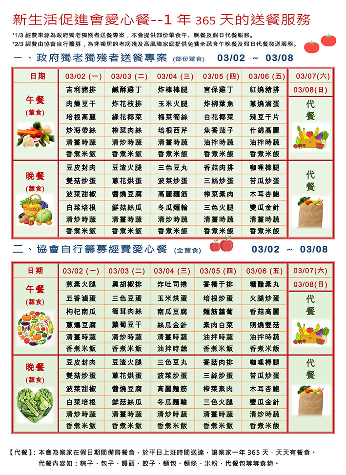 愛心餐菜單109-03-02~03-08