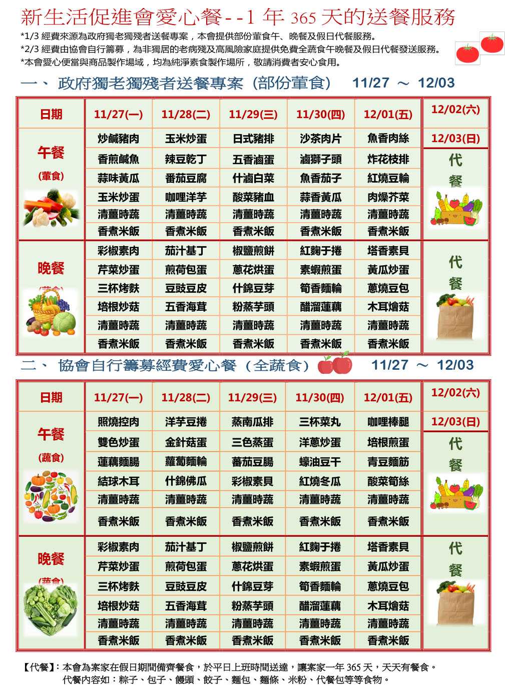 愛心餐菜單112-11-27~12-03